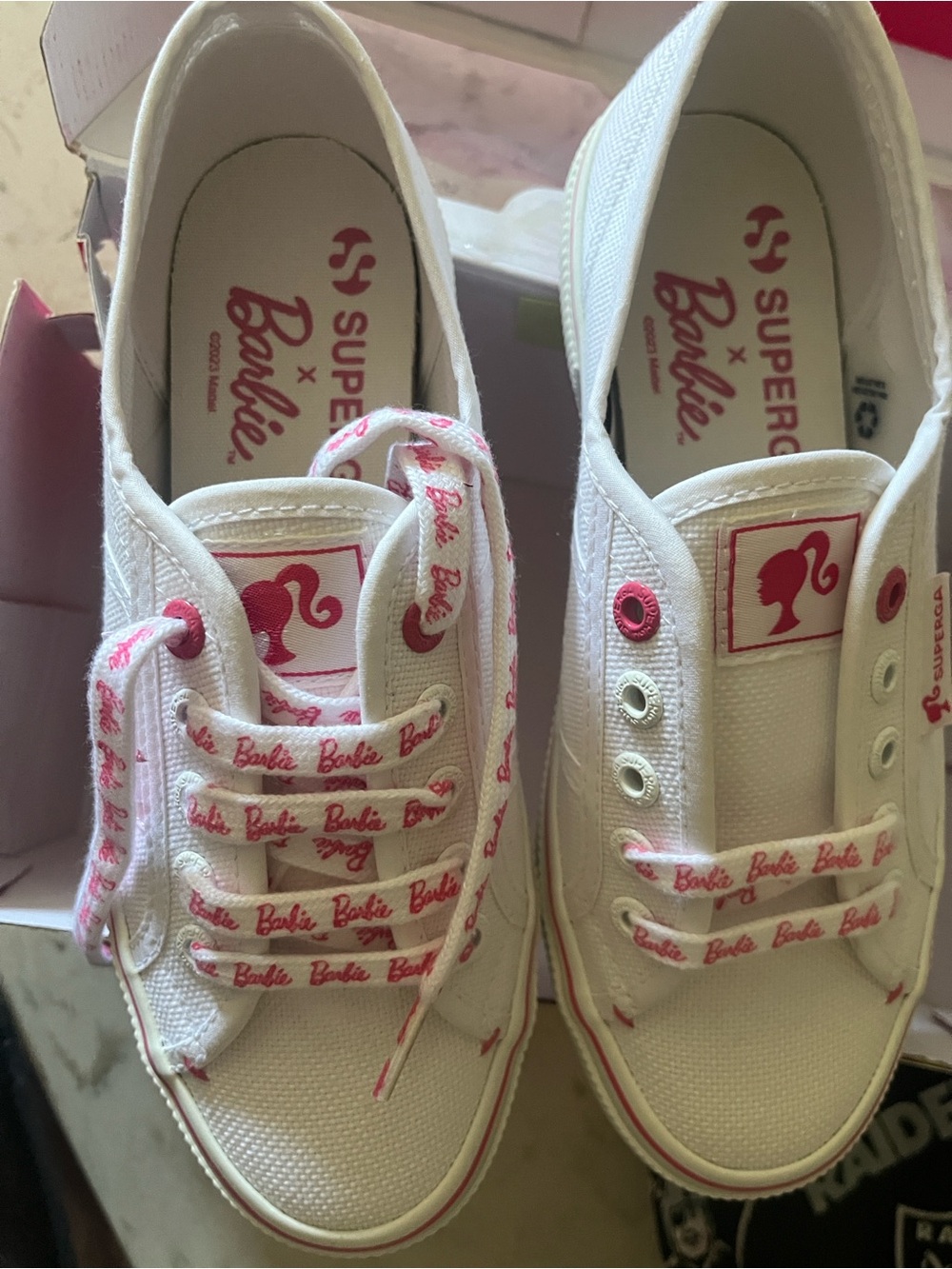 Superga Kids White Canvas Sneakers with Pink Barbie Accents